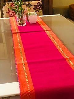 RANGBHAR 6 Seater Dinning Table Runner, Ribbed Cotton Rectangular Shape Runner, 12 X 72 Inches, Washable And Double Sided, Pink Orange