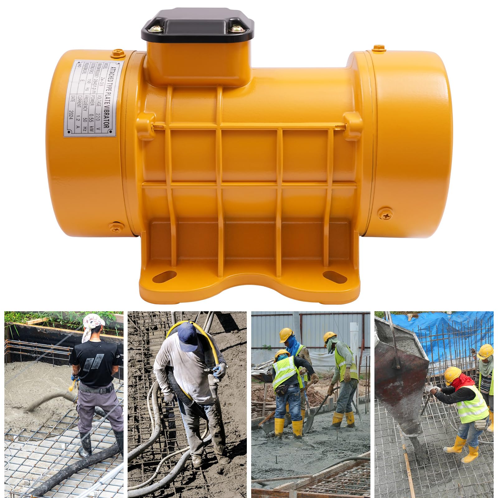 Vibrationsmotor 550W Vibrator Elektrischer Rüttler mit Exzentrizitätsblock Asynchrones Mehrzweckmotor für Bergbau Metallurgie Kohle Chemie (Gelb)