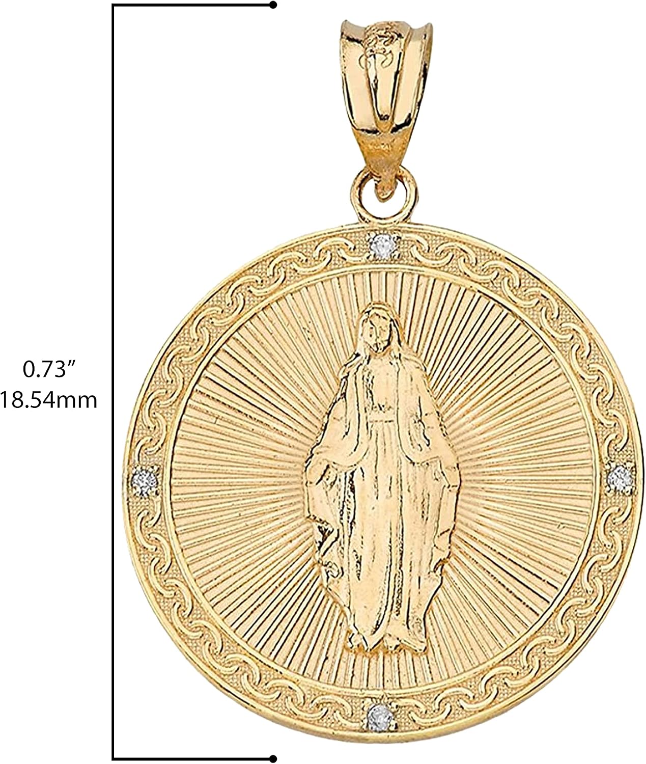 10K Gold Blessed Virgin Mary Diamond Accented Medal Pendant (G-H Color, SI1-SI2 Clarity) - Choice of Metal and Size