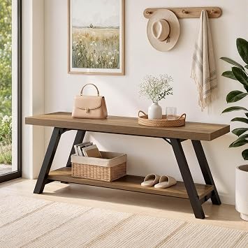 LVB Entryway Bench with Storage, Wood Bench for Entryway, 47 in