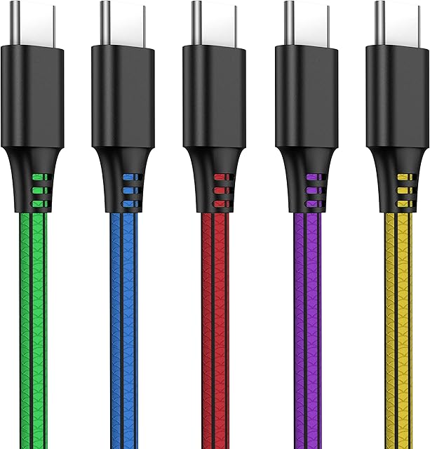 USB C Charger Cable, 5 Pack PVC USB Type C Fast Charging Data Cable for Samsung Galaxy S21 S20 S10 S9 + S8 Plus Note 9 8, LG G5, Google Pixel XL and More USB-C devices.