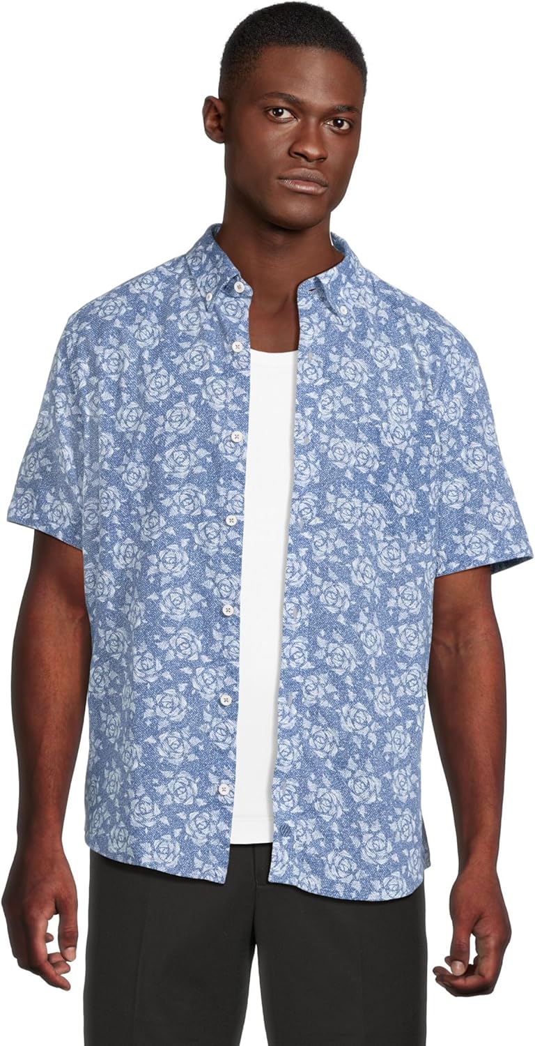 Johnston & Murphy Men's Short Sleeve Rose Print Linen Shirt