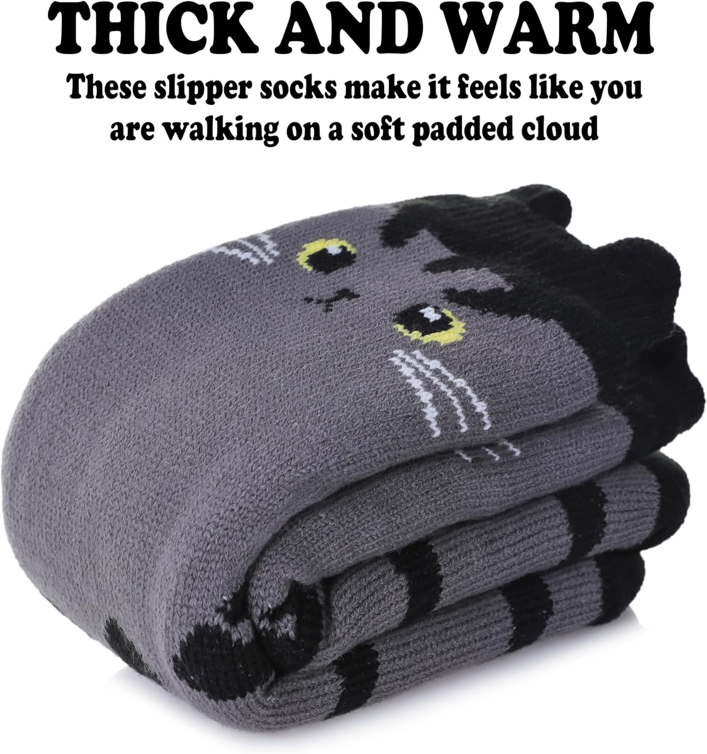 FNOVCO Cat Socks Fuzzy Slipper Socks for Women with Grippers, Cozy Warm Sherpa Lined Slipper Socks - Image 6