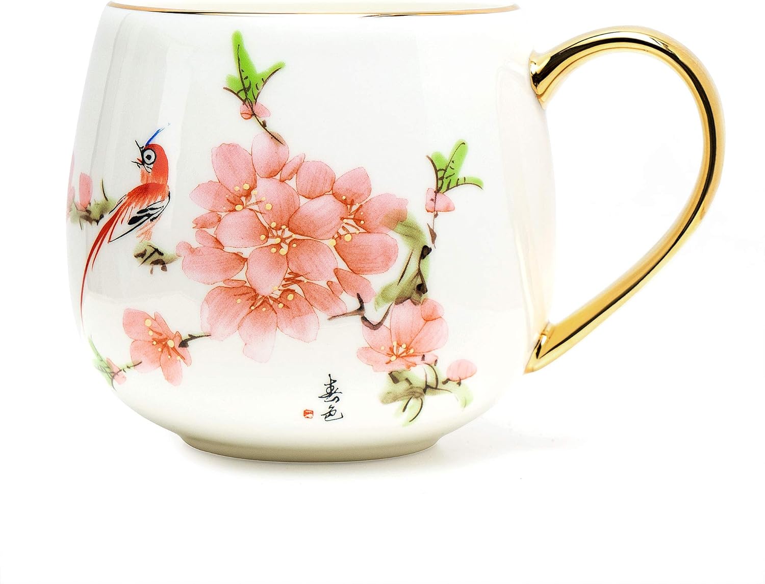Uр Tо 40% оƒƒ Glen Mila Bone China Coffee Mug 13 Ounces Teacup Cute Coffee Mugs with Gold Handle Birthday Gifts Christmas Mugs for Women Mom Friends Coworker Boss (Pink Blossom)