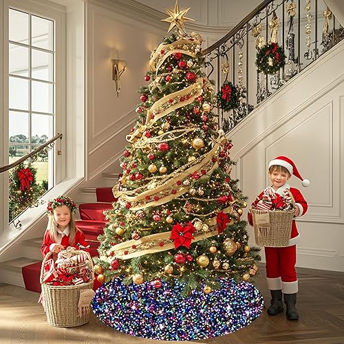 Miniatura 8 de Falda de árbol de Navidad con lentejuelas azules, falda de terciopelo grueso con purpurina, falda de árbol de Navidad de 21 pulgadas, falda de árbol