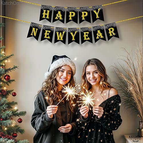 Miniatura 5 de KatchOn, Cartel de Feliz Año Nuevo – 10 pies, preencordado | Fondo dorado de feliz año nuevo, decoraciones de Año Nuevo 2026 | Telón de fondo NYE |