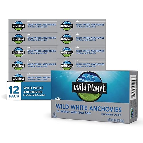 Wild Planet - Anchoas salvajes en agua con sal marina, prueba de mercurio de terceros, 4.4 onzas (paquete de 12)
