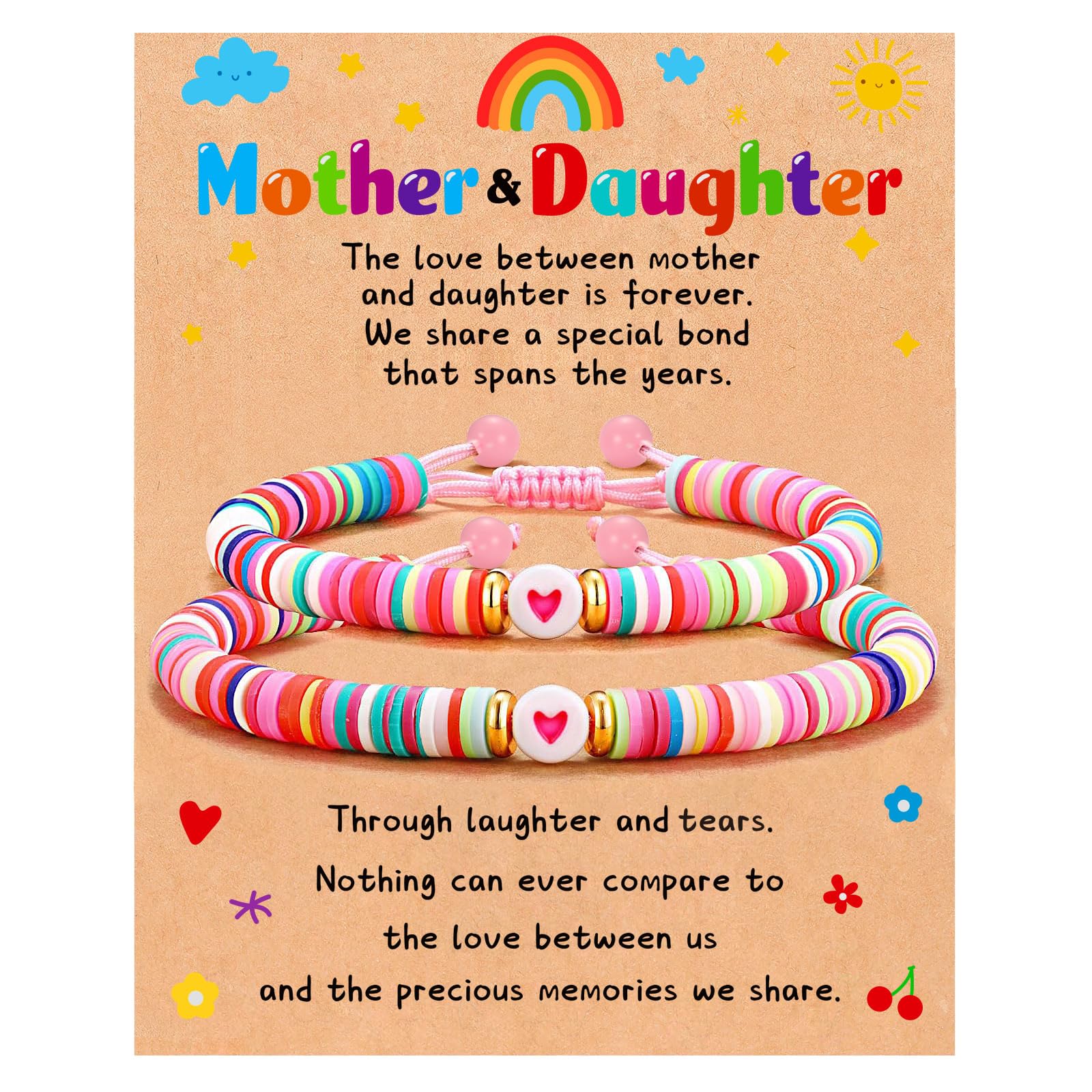 GLITTO Mom Daughter Gifts, 2ps Matching Beaded Heart Bracelets Jewelry for Mother Daughter/Mommy and Me/Mama Mini