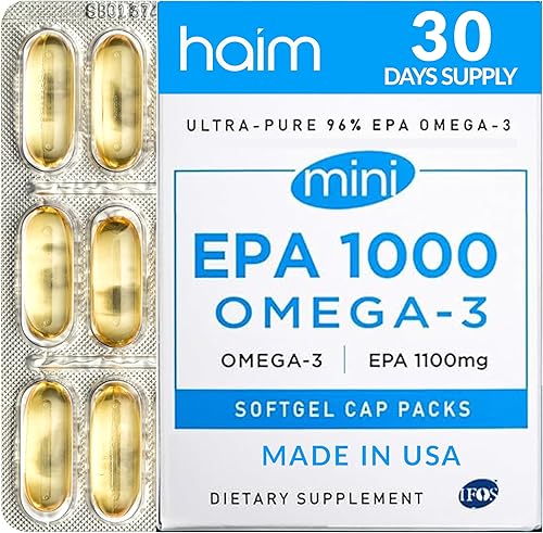 HAIM EPA1000 Mini Omega-3 Fish oi Supplement, 96% EPA, 1100mg de EPA por porción, 2 cápsulas por porción
