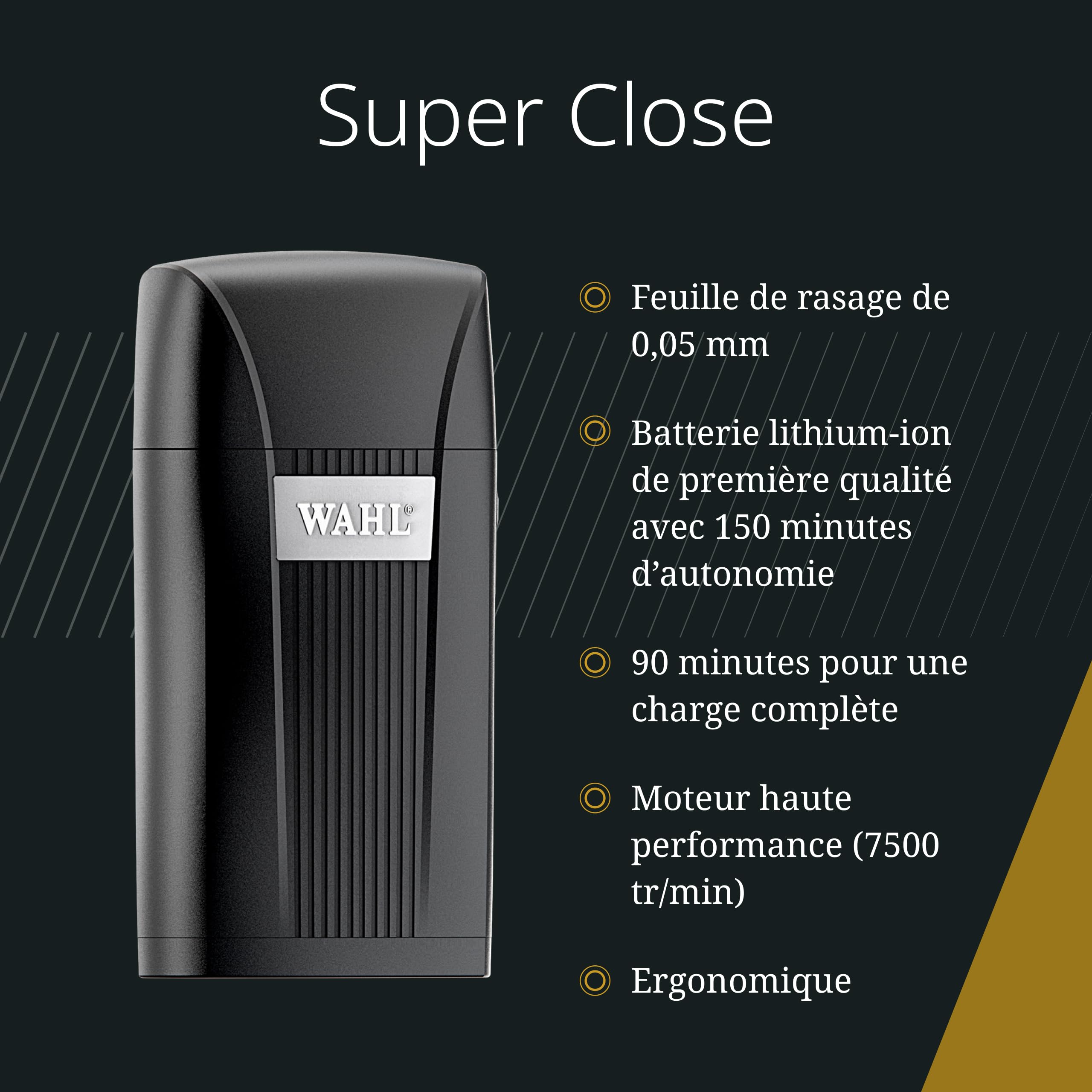 Wahl Super Close - Outil de finition - Rasoir pour un fading de précision, des coupes serrées et un fading du cuir chevelu