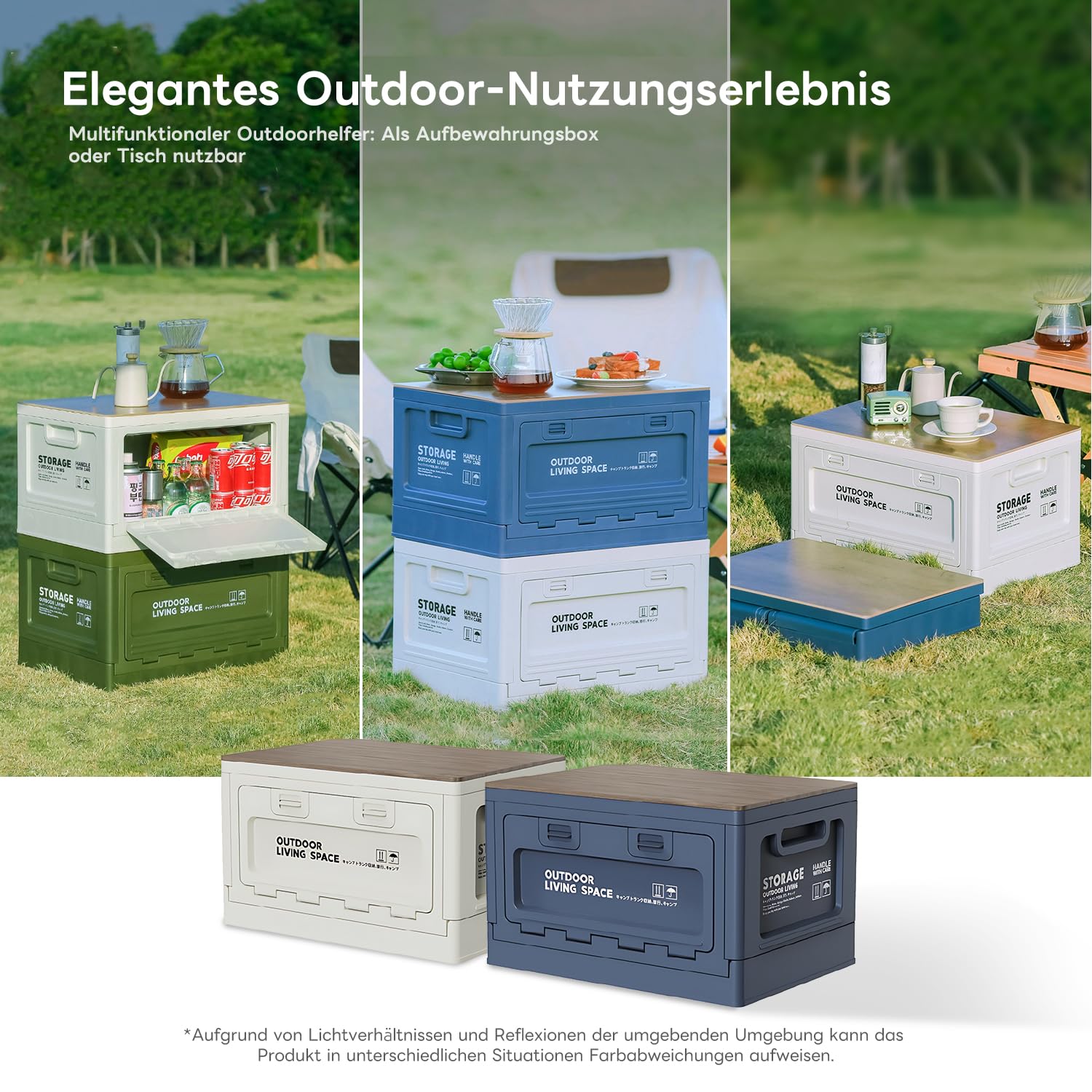 Klappbare Camping-Aufbewahrungsbox mit Deckel, klappbare Aufbewahrungsbox,Klappbarer Lagerbehälter,stapelfähig – für Camping, Outdoor, Kofferraum & Picknick (Weiß-B, 55 L)
