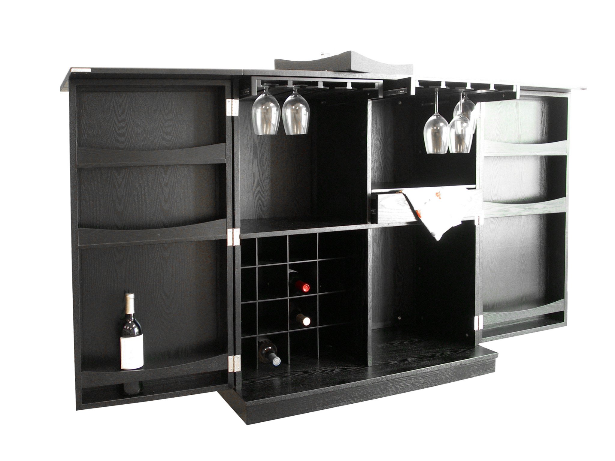 Proman Products California Fold-A-Way Bar Cabinet, Black