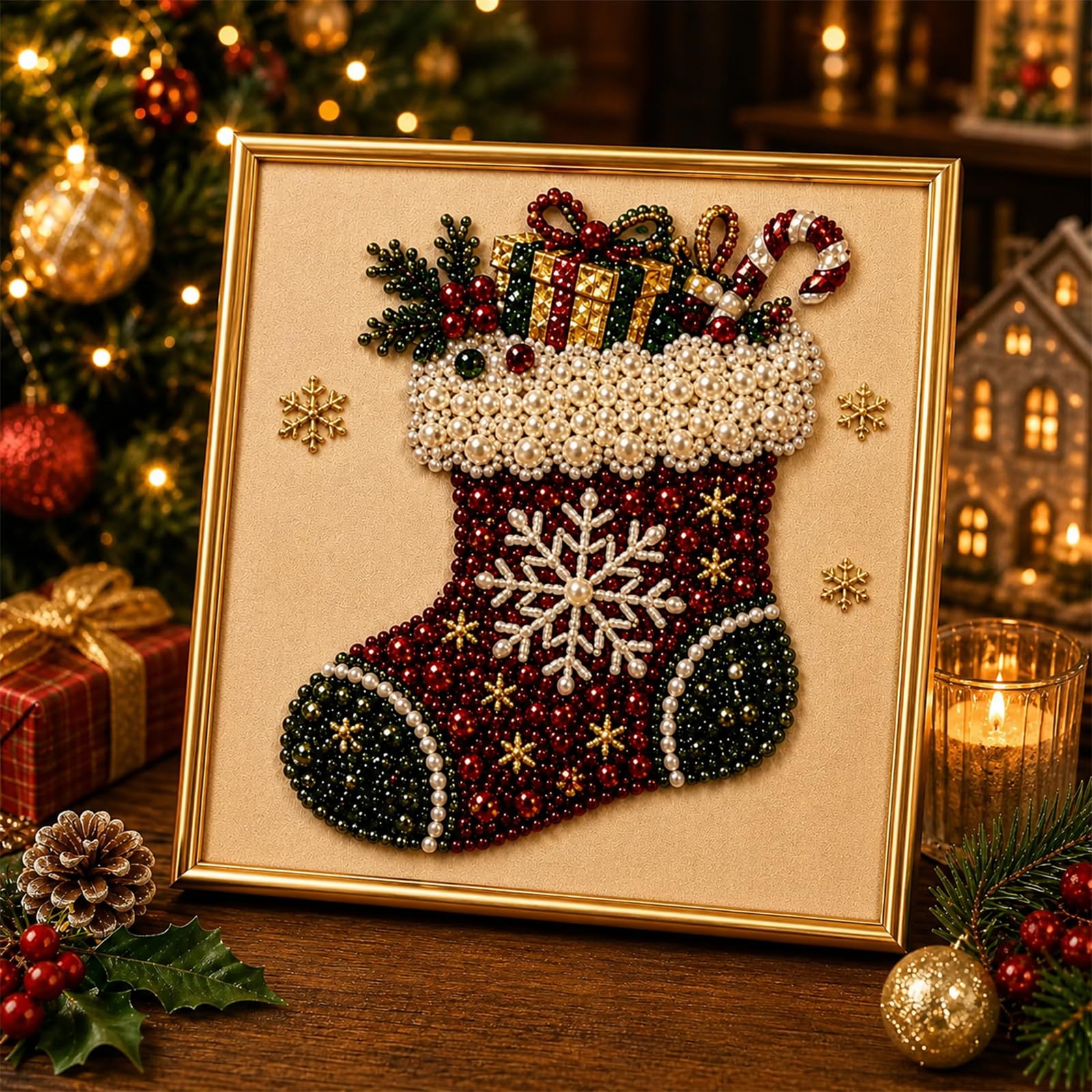 ruixiwei 1PC Christmas Diamond Art, Christmas Diamond Art, Pearl Painting with 20 x 20 cm Festive Stocking Design for Seasonal Crafting