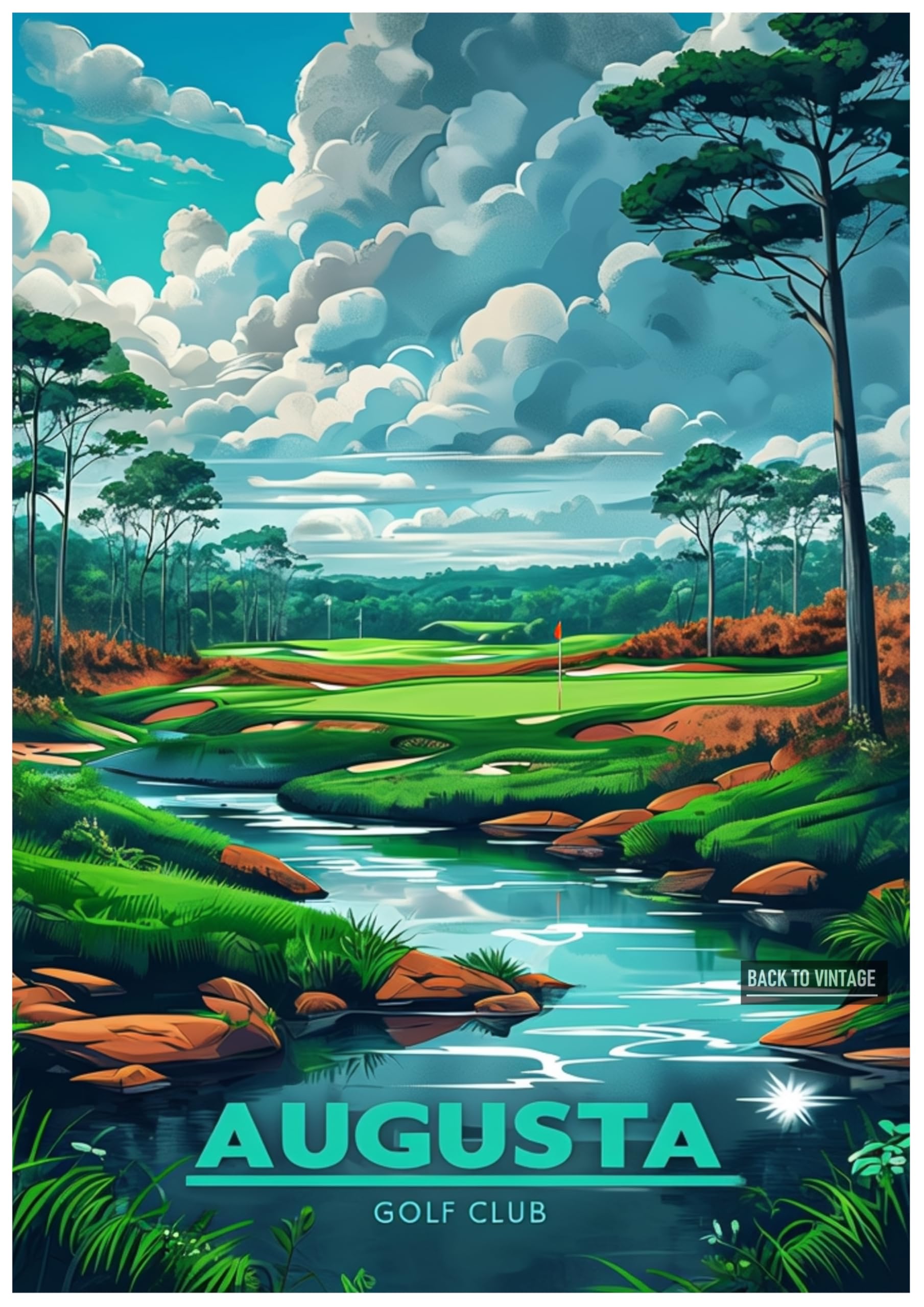 AUGUSTA - A4 Vintage Golf Print Poster Retro Wall Decor for Home Office or Bar Great Gift for Golf Enthusiasts Sports Art Unframed Design