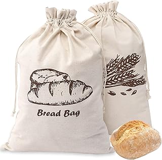 2 Stück Brotbeutel Leinen, Wiederverwendbar Brottüten, Zur Aufbewahrung und Frischhalten von Brot & Baguette, Obst und Gemüsebeutel, Stoffbeutel groß mit Kordel, 29 * 44cm