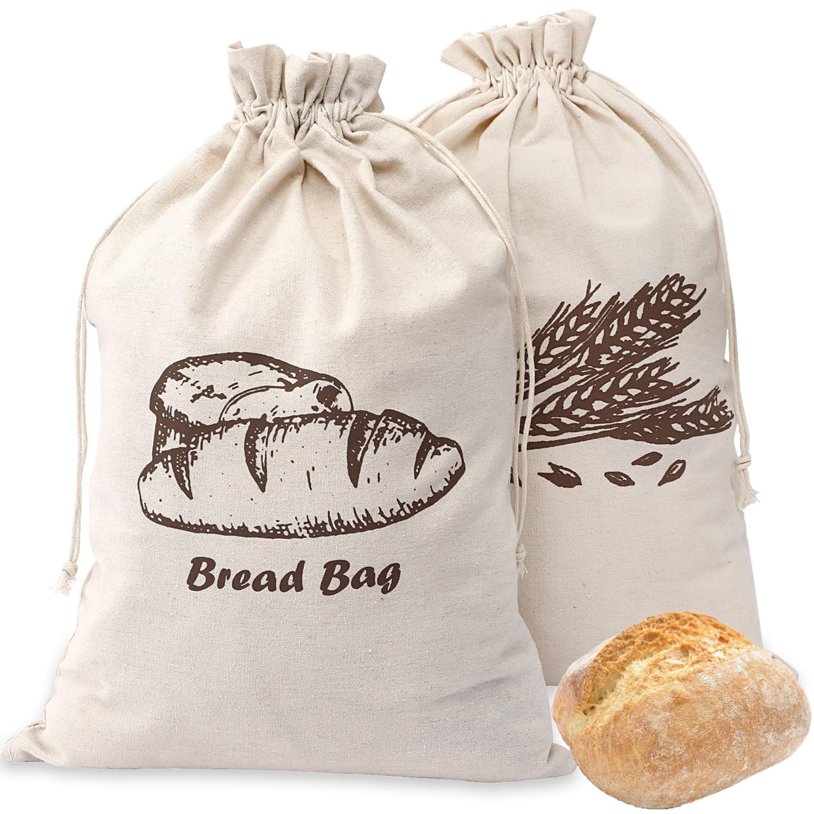 6 Sacchetti Per Il Pane In Lino Con Coulisse - Riutilizzabili E Traspiranti Per Baguette E Alimenti - Tela Ecologica Per Conservare Pane Fresco - copertina