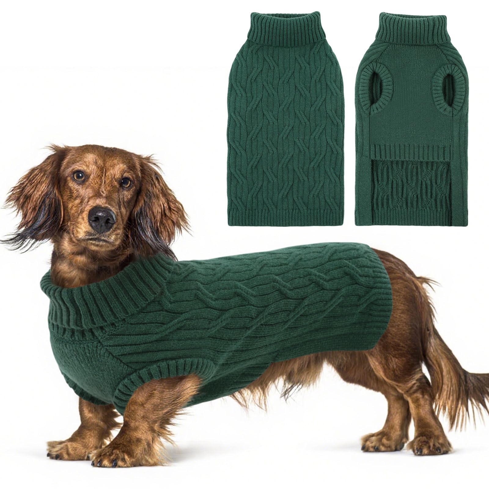 Pull chien grande taille Queenmore vert en taille L avec manches
