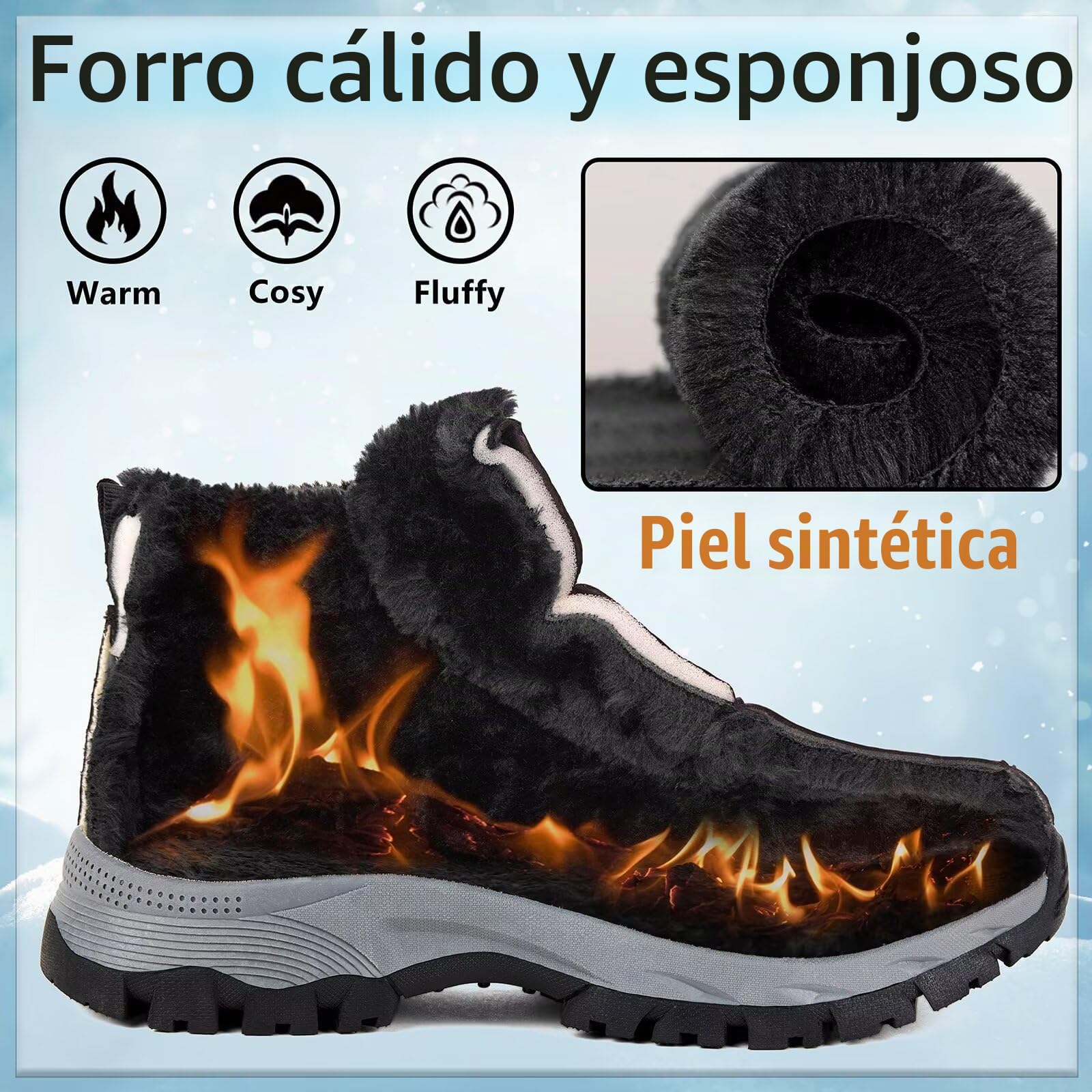 Botas Hombre Invierno Forro Cálido Impermeable Botines de Nieve de Cuero Trekking Zapatos de Senderismo