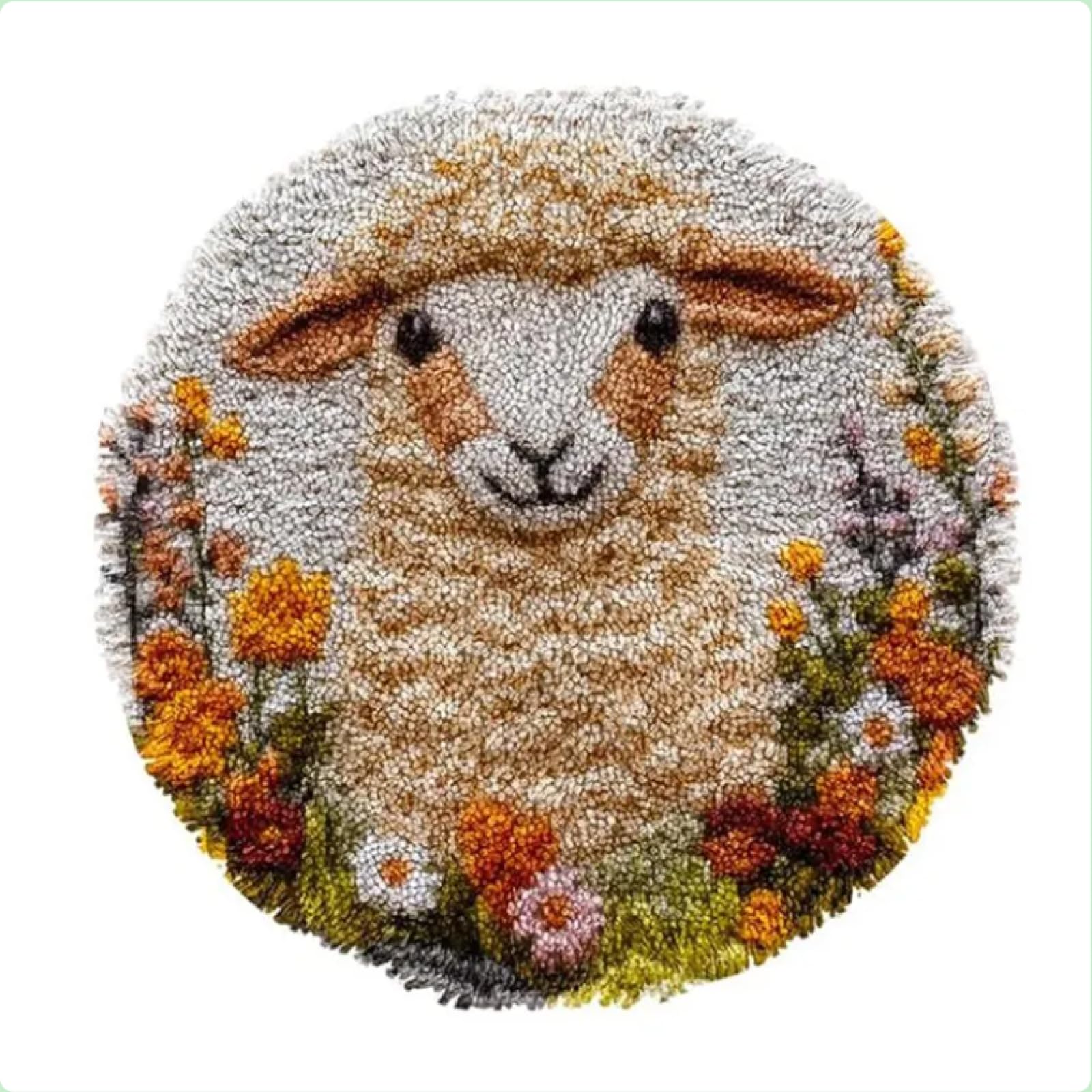 Little Sheep In Wild Flowers Latch Hook Rug Kit: DIY Stamped Crochet Carpet