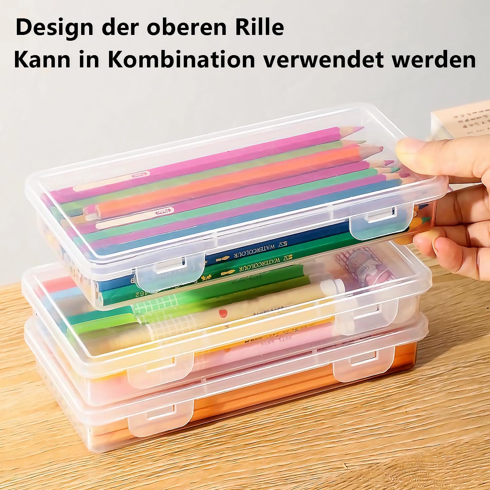 Stapelbare Aufbewahrung Stifte, 6 Stück Stiftebox, Transparent Bastel Organizer mit Deckel Snap Closure, Stapelbare Aufbewahrungsbox, Aufbewahrungsbox für Kunsthandwerk, Teile, Schule, Familie