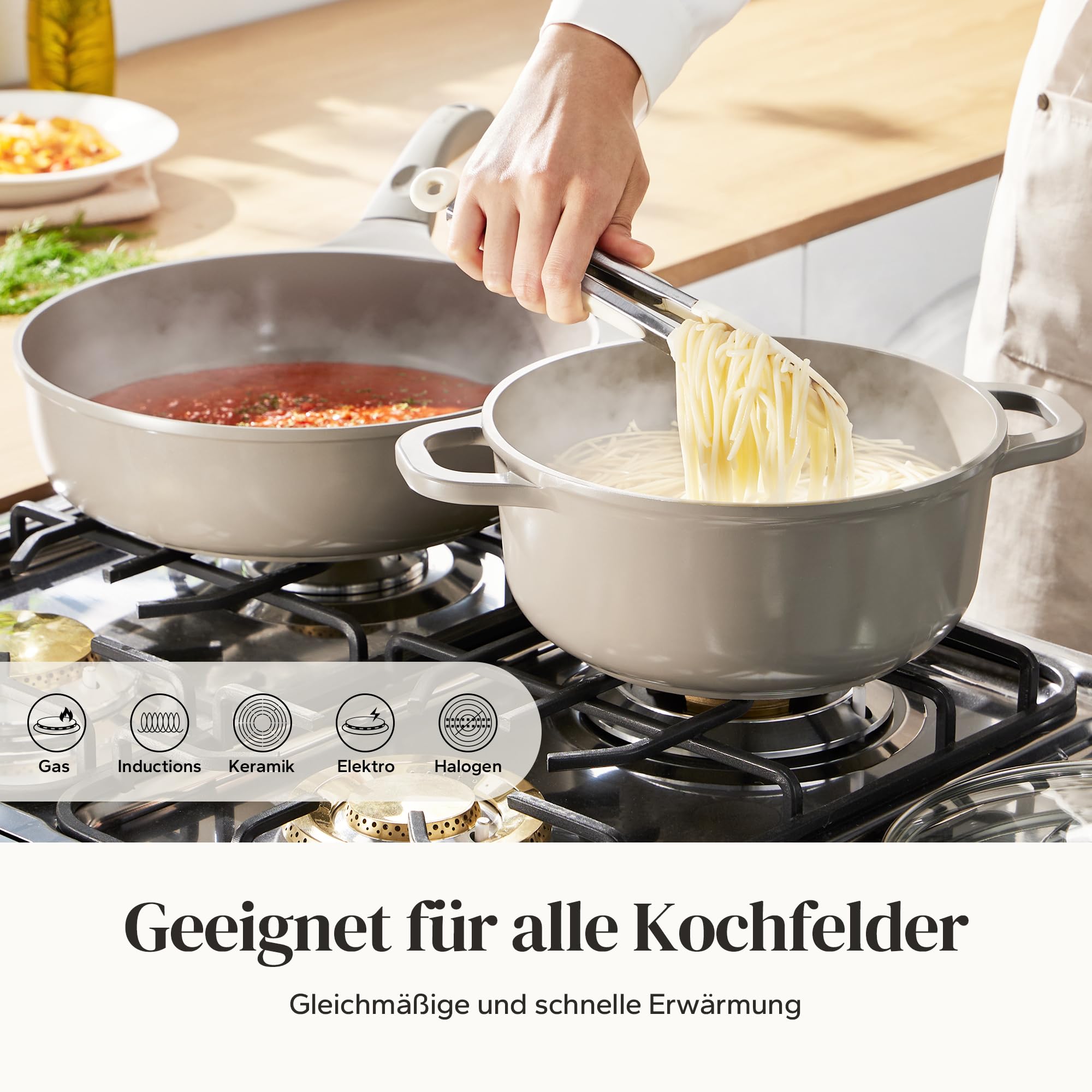 Set de Sartenes de Cerámica Redchef para Inducción 11 Piezas con Tapa de Vidrio - Sartenes Antiadherentes sin PTFE y PFAS - Aptas para Todo Tipo de Cocinas