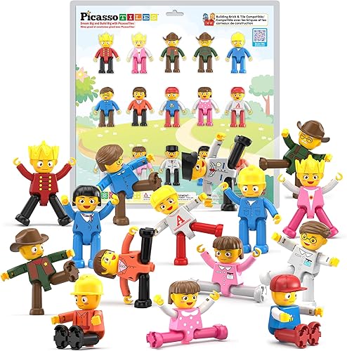 PicassoTiles - Juego de figuras magnéticas de 15 piezas con personajes giratorios, juguetes para niños, juego de expansión para bloques de