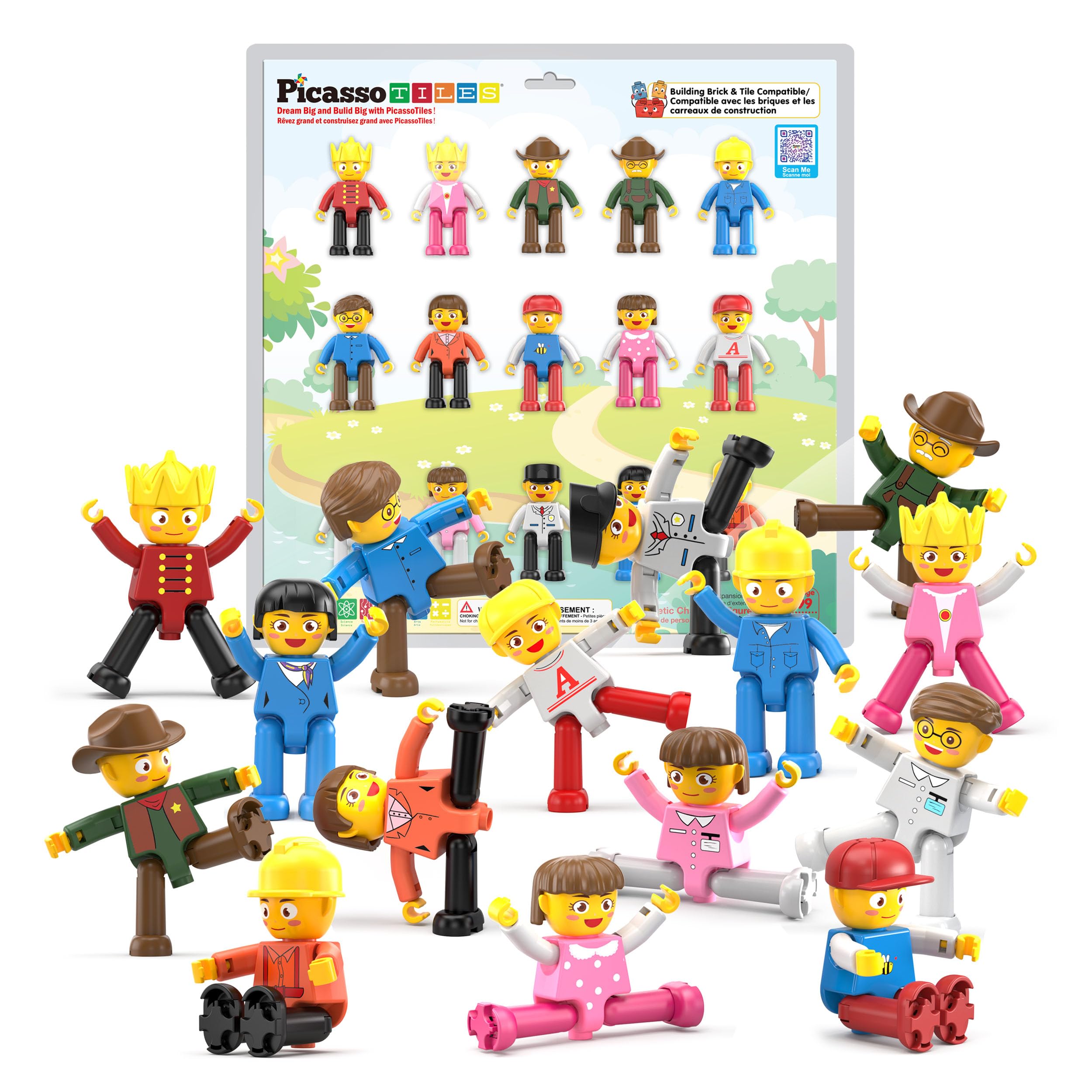 PicassoTiles 15-Piece Magnetic Character Action Figures Add-on Set for Construction Building Block Tiles