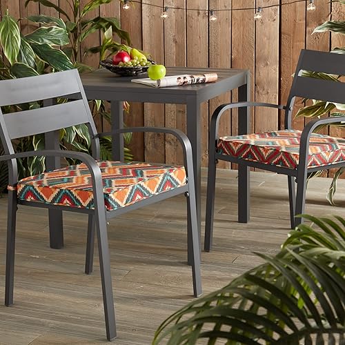 Miniatura 2 de Greendale Home Fashions Cojín de asiento reversible cuadrado de 18 pulgadas para exteriores, Azteca, 2 unidades