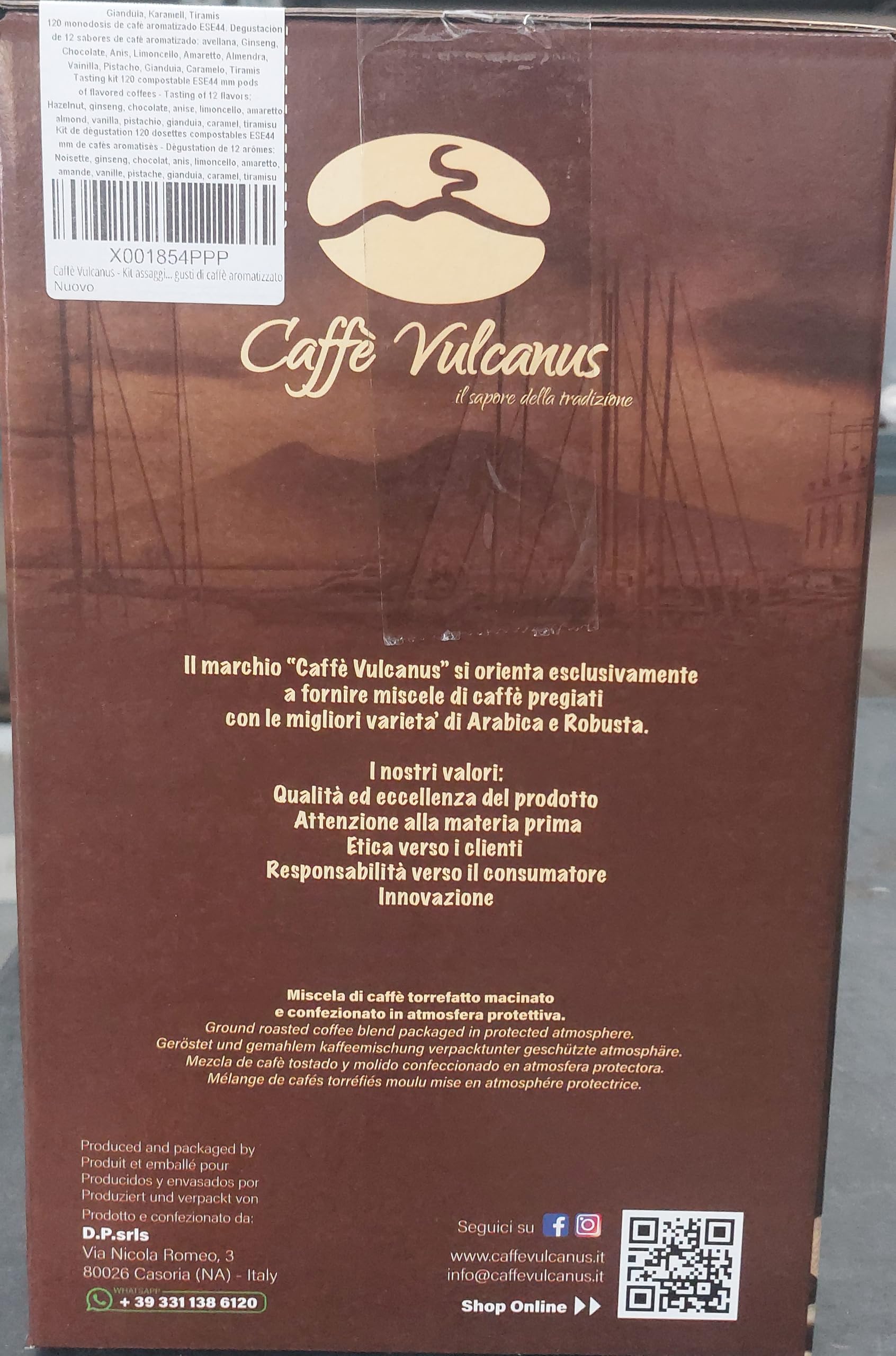 Caffè Vulcanus - Kit degustación 120 monodosis de café aromatizado ESE44 - Degustación de 12 sabores de café aromatizado.