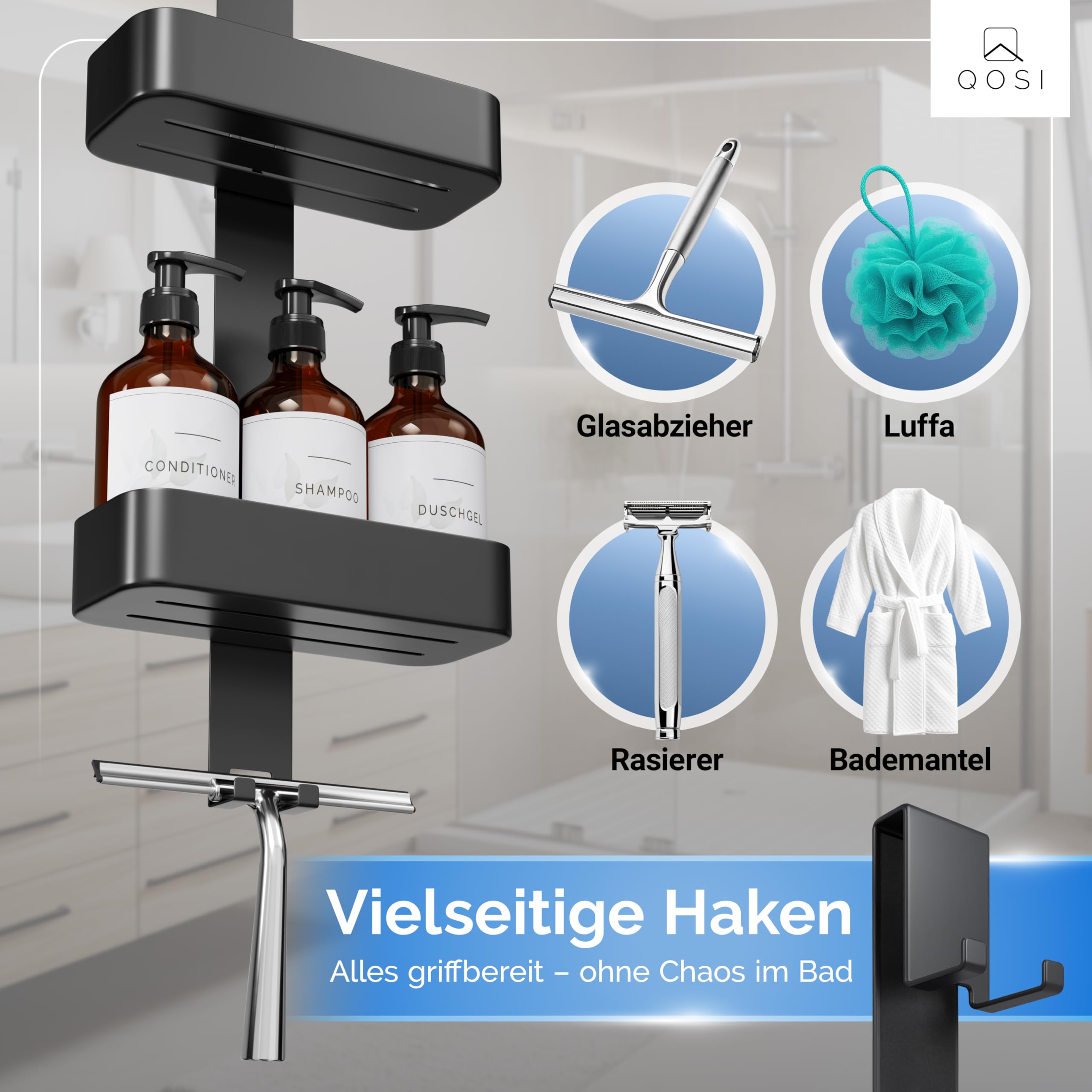 Duschablage zum Hängen inkl. 3 Shampoo Flaschen | Dusch Ablage aus rostfreiem Edelstahl | Duschkorb zum hängen für dein Spa-Feeling im eigenen Bad | Duschregal ohne bohren | Shower Shelf