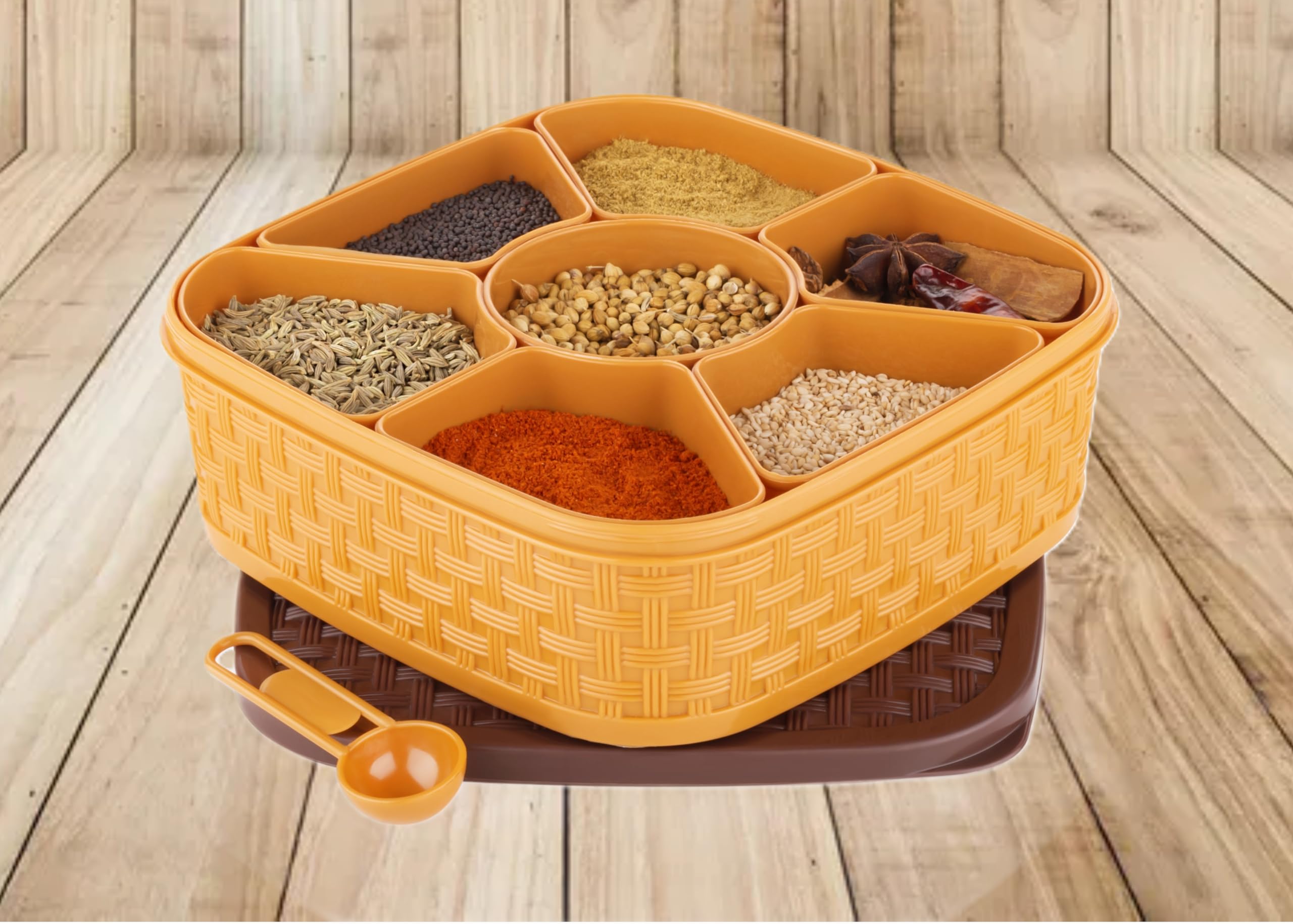 Dhananjay Plastic Square 7 Sections Multipurpose Masala Rangoli Dabba Box Set, Spice Box Set (Masala Box - 7 in 1) (Square)