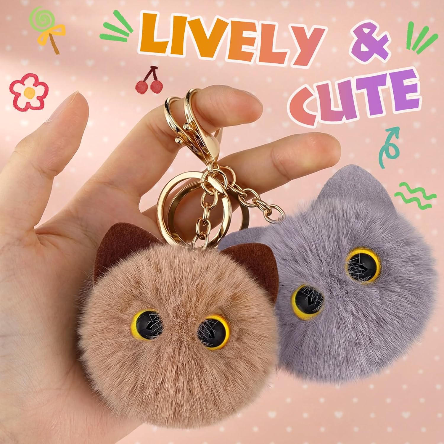 Nosiny 10 Pcs Cat Keychain Gifts for Cat Lovers Cute Cat Plush Backpack Charms Cute Cat Pom Pom Keychain Accessories for Handbags Backpacks and Wallets New Year Valentine's Day Gifts for Women - Image 2