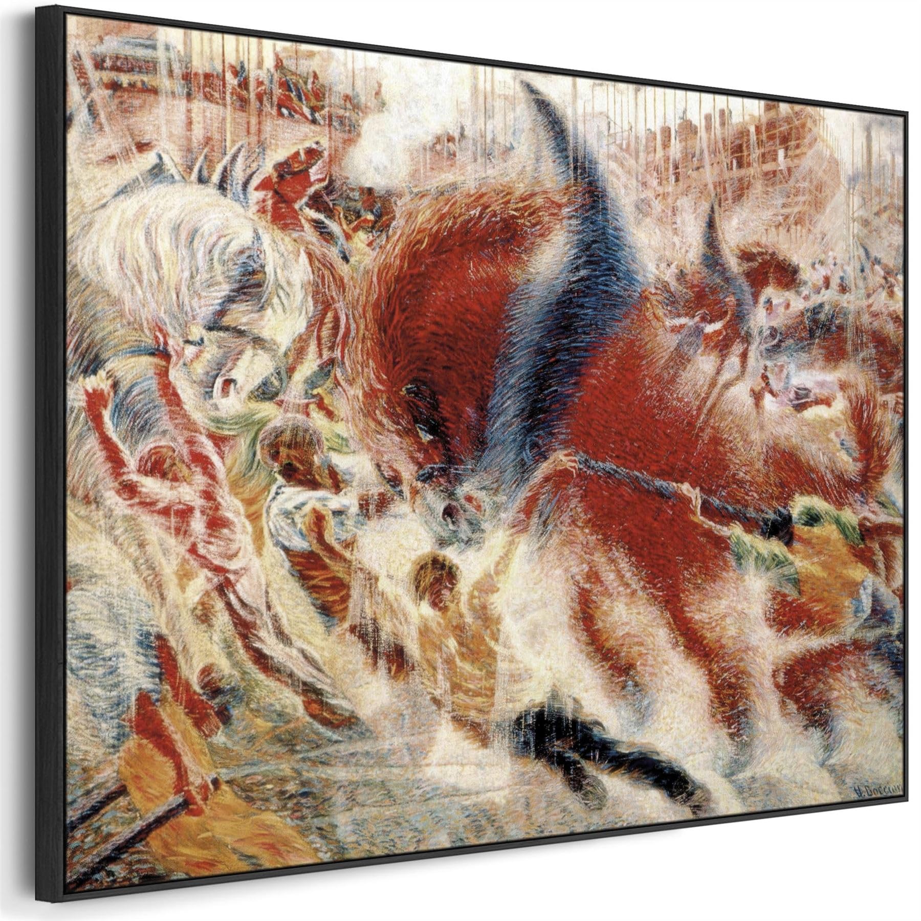 Wallfillers Umberto Boccioni Framed Artwork Print on Canvas The City Rises (93cm x 63cm)