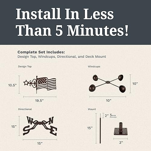 Miniatura 9 de EZ Vane - Veleta de acero con bandera de Estados Unidos de 80 pulgadas de altura, incluye soporte de metal para jardín, vasos de viento y soportes,