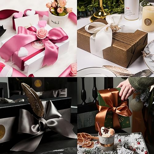 Miniatura 237 de Cinta de satén rosa polvoriento de doble cara de 1/4 pulgadas x 50 yardas, cintas de poliéster polvorientas para envolver regalos, cinta de tela