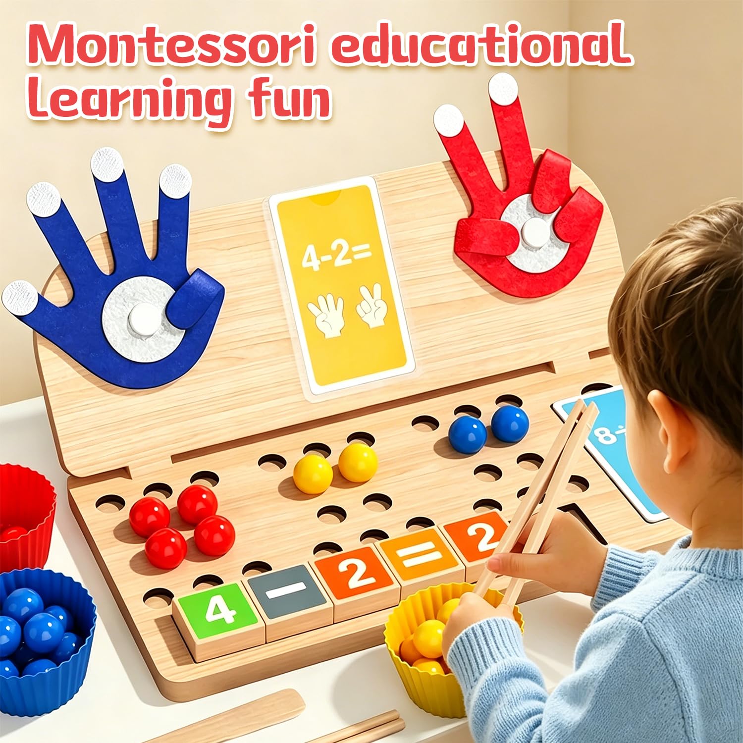 Juguetes Montessori 3 4 5 6 años, Juegos Educativos de Madera para Aprender a Contar y Números, Juego de Matemáticas con Psicomotricidad Fina, Regalo Niños Educación Infantil