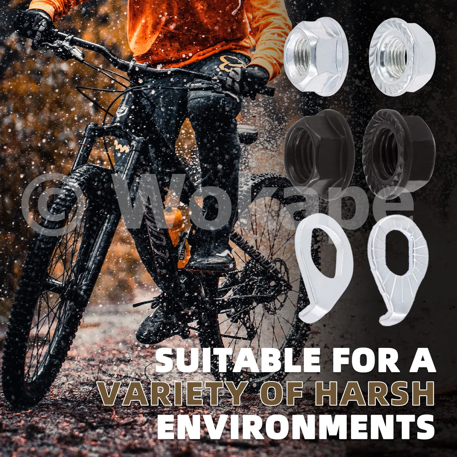 60 szt. M8 M9.5 M10 zestaw nakrętek osi i podkładek zabezpieczających, stalowy hak rowerowy części piasty do mocowania przedniego tylnego koła MTB