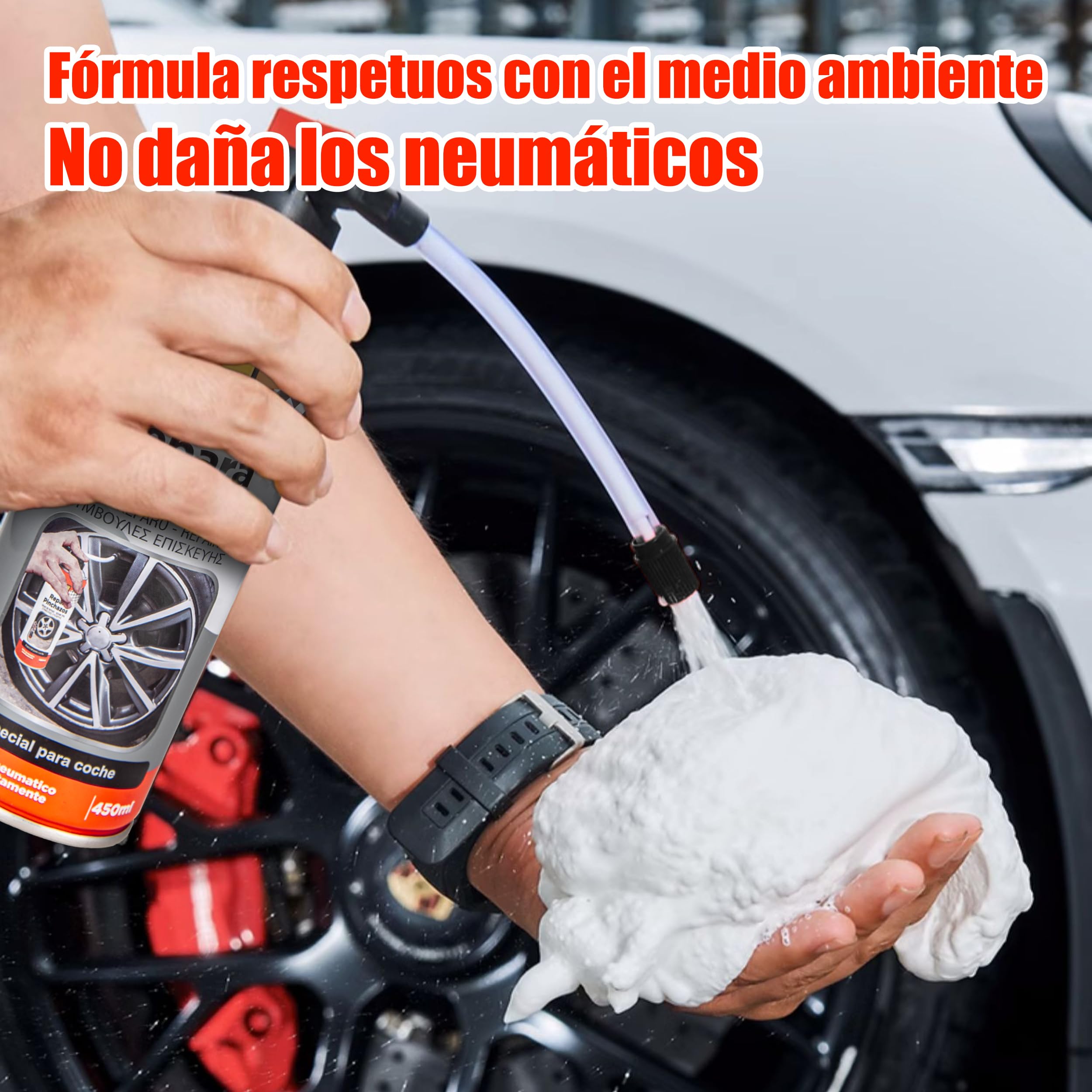 Kit Repara Pinchazos Especial para Coche 450ml Sella el Neumatico Inmediatamente - Sellador Emergencia para Reparar Ruedas (2)
