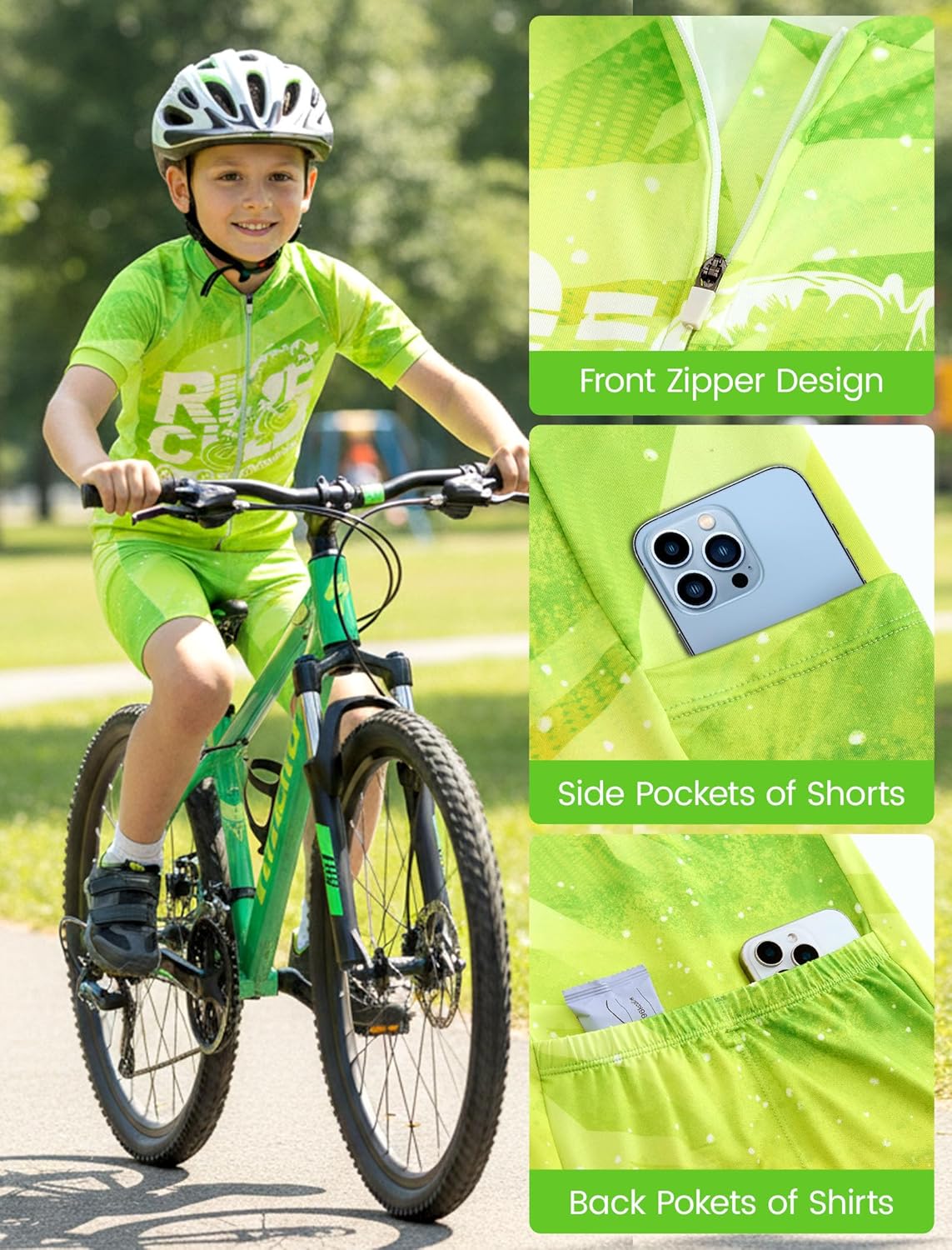 Gogokids Boys Cycling Jersey Set 3D Padded Bike Suit Kids Road Mountain Riding Shorts Bicycle Sportswear for 7-14Y - Image 3