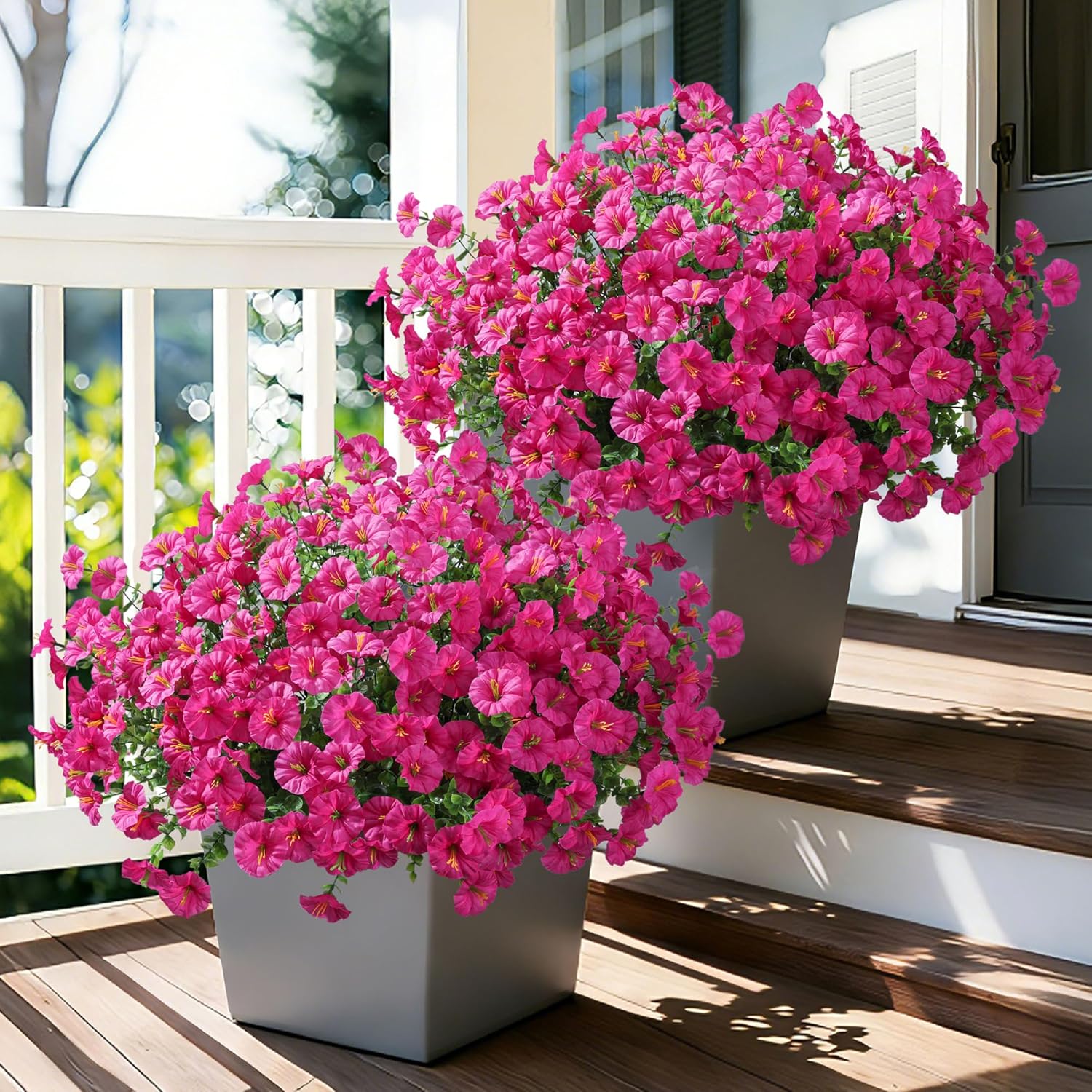 Ivydale 24 Bundles Artificial Flowers for Outdoors Faux Plants Spring Outdoor Decor Faux Silk Morning Glory with Eucalyptus Realistic UV Resistant for Outside Planters Porch Patio Garden Home Decor