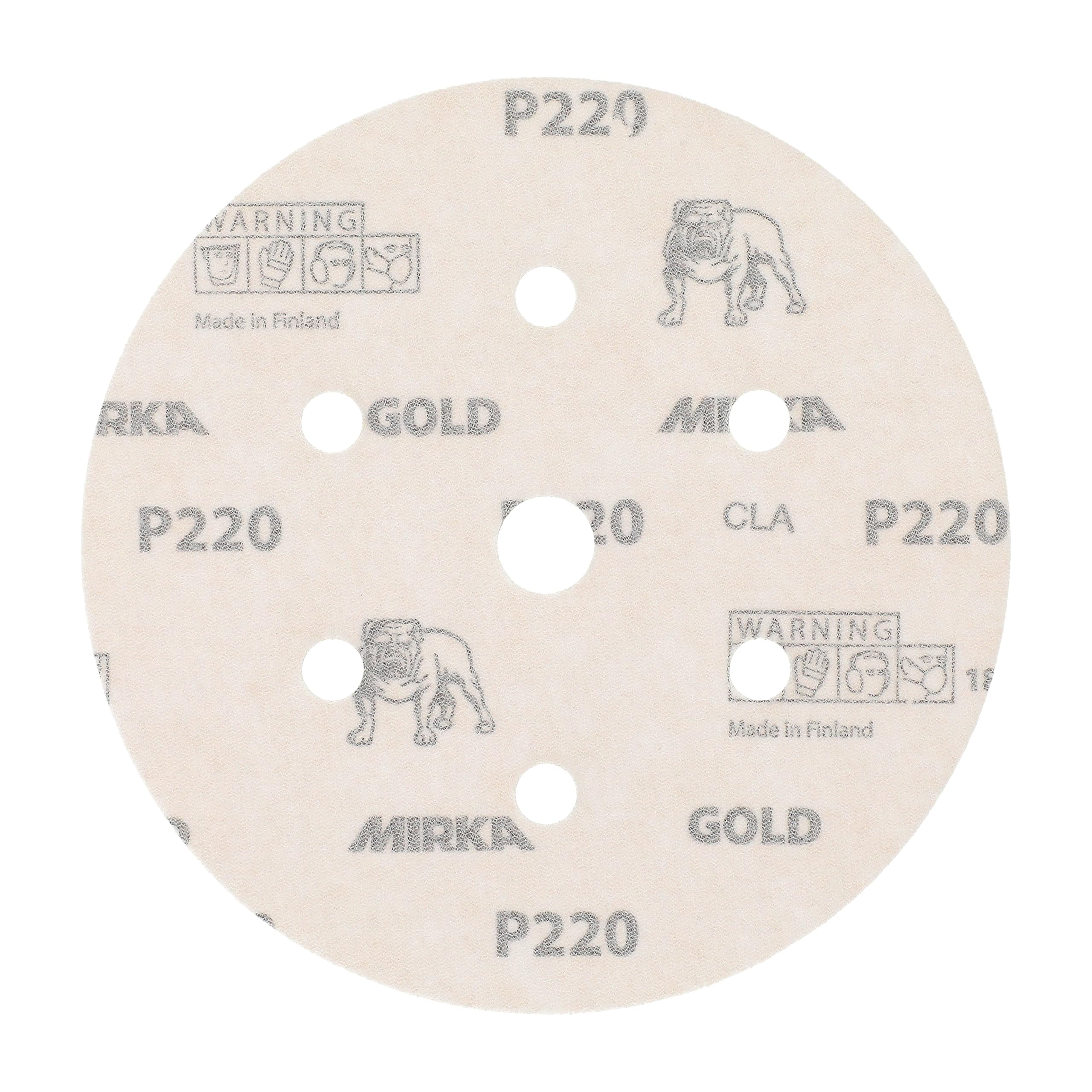 Mirka Gold uniwersalne krążki ścierne z papieru ściernego Ø 150mm / rzep / 7 otworów / P220 / 100 szt/Do szlifowania tynku, szpachli, płyt wiórowych, drewna, lakierów.