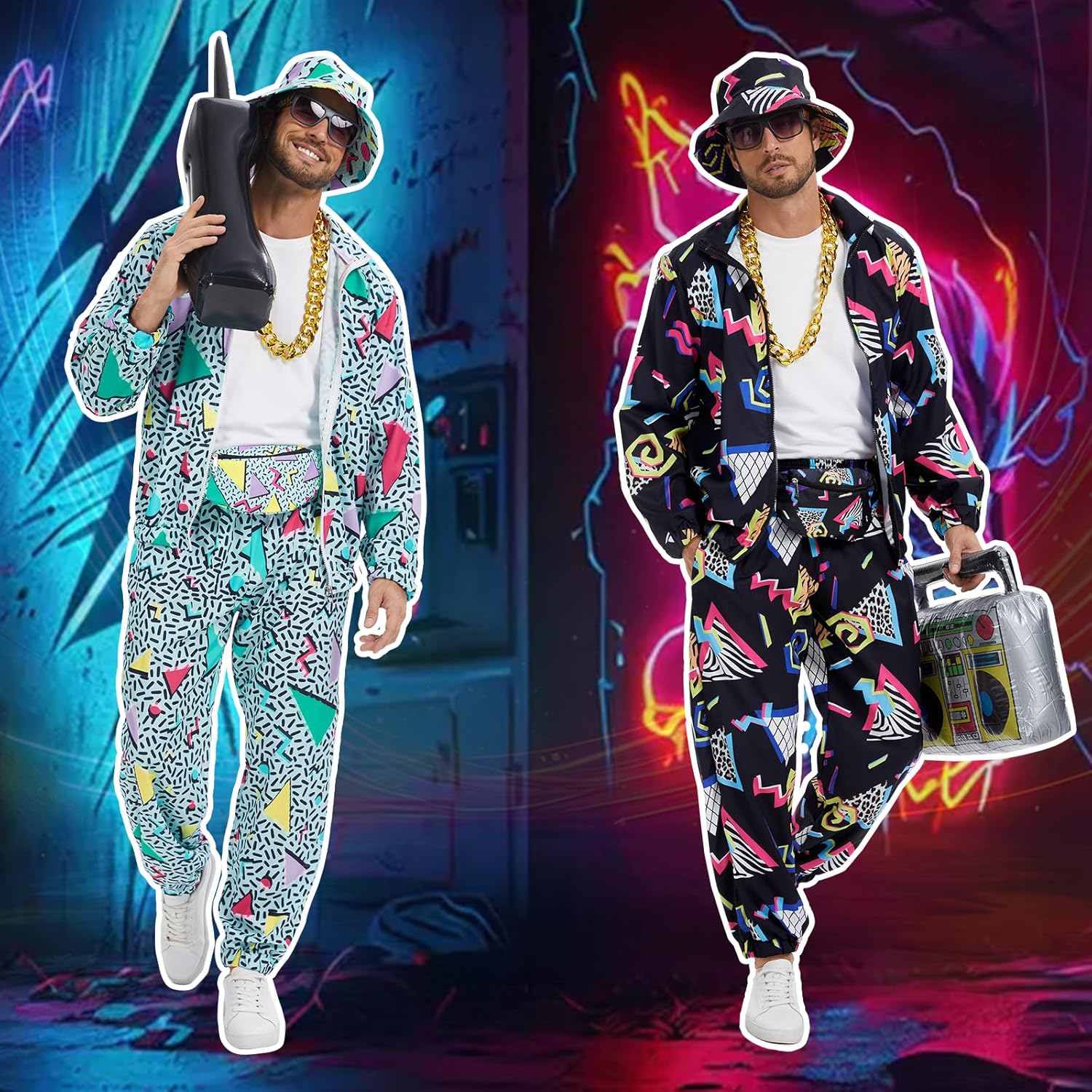 80s 90s Outfit for Men Tracksuit Costume, Hip Hop Outfit Set Vintage Beach Tracksuit for Themed Disco Party Costumes - Image 2
