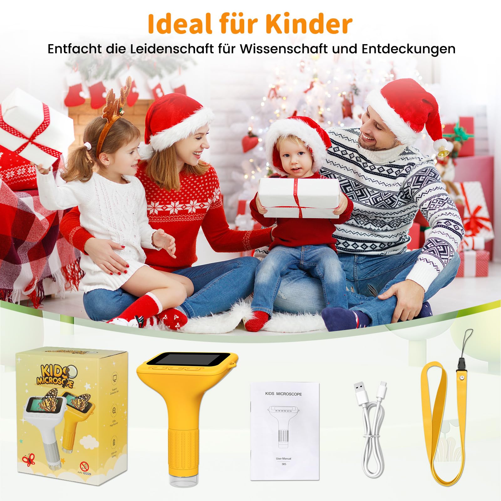 Microscope Numérique pour Enfants avec Écran IPS 3.0 Pouces, Rechargeable, Grossissement 1000x, 8 Lumières LED, Jouet Expérimental et Cadeau Éducatif pour Enfants de 3 à 12 Ans et Adultes