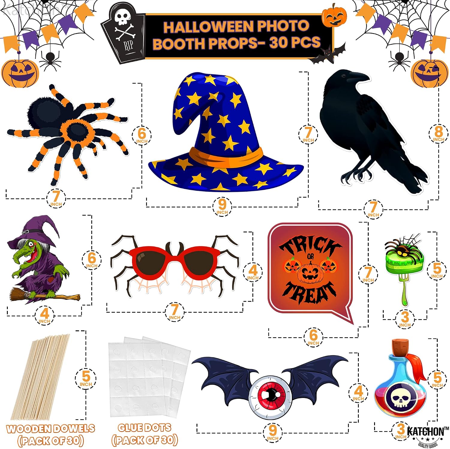 KatchOn, Scary Halloween Photo Booth Props - Huge, Pack of 30 | Halloween Photo Props | Halloween Photobooth Props for Halloween Party Decorations | Halloween Selfie Props | Halloween Picture Props