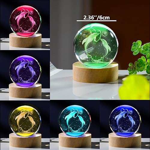 Miniatura 3 de Regalos de delfines 3D para mujer, bola de cristal, 2.362 in, figuras de delfín, decoración de animales de cristal, recuerdo de cumpleaños,
