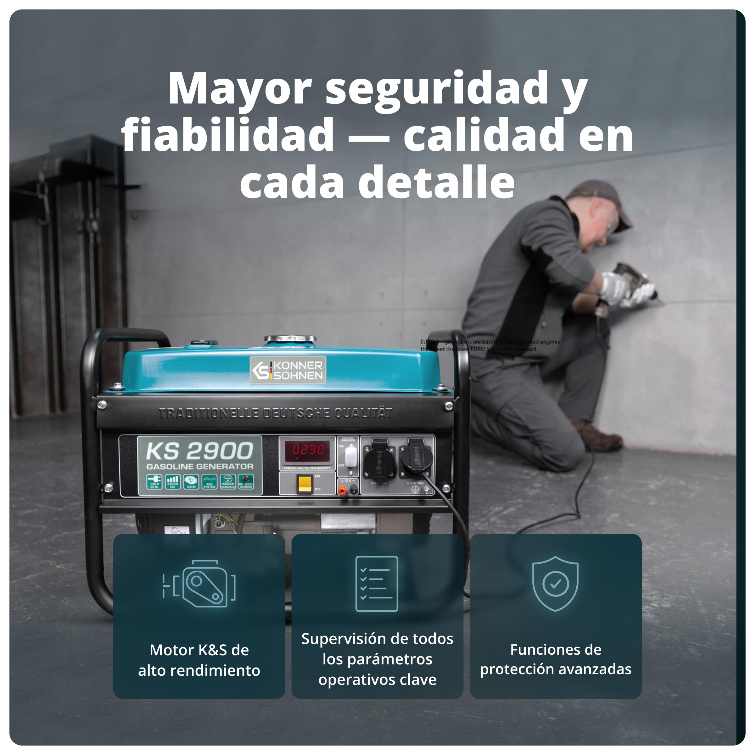 Generador de gasolina KS 2900,generador electrico gasolina2900 W,2x16A (230 V),12V,power station con (AVR),indicador aceite, protección ante sobrecargas y cortocircuitos,generador 4 tiempos
