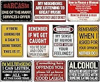 Funny Vintage Bar Tin Signs 10-Piece Set - Man Cave Garage Home Bar Wall Decor, 8x12 Inch Metal Signs for Men