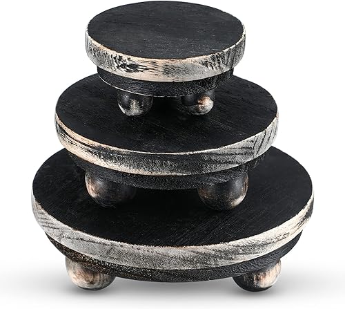 Miniatura 22 de Amyhill 3 elevadores de madera de 5/4/3 pulgadas para exhibición, soporte de pedestal de madera, mini soporte redondo de madera, soporte de pedestal