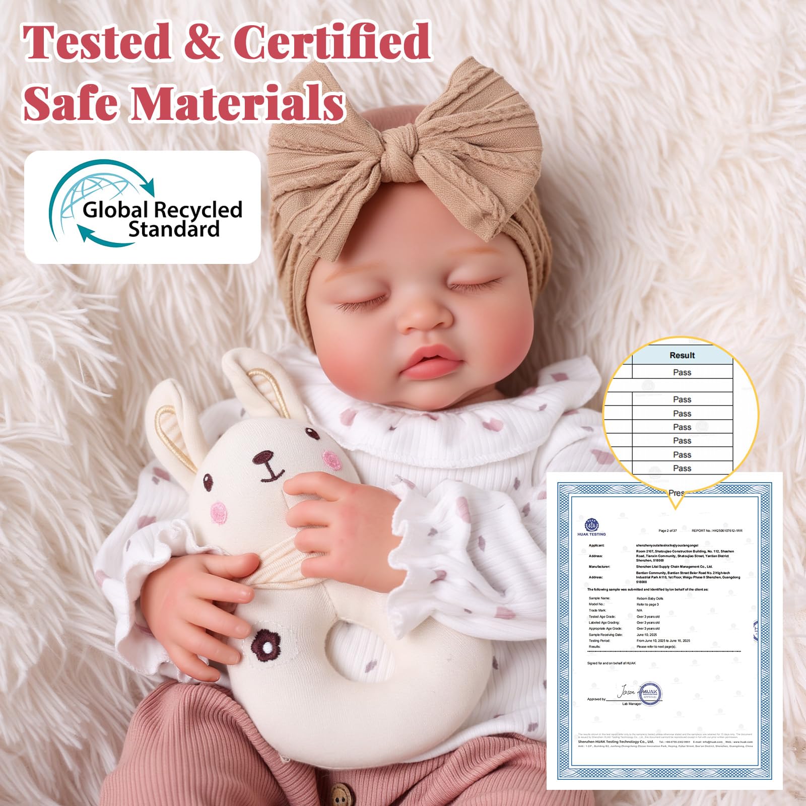 BABESIDE Reborn Baby Puppe, Realistische Babypuppe mit Stoffkörper | Baby Puppe, Geschlossene Augen, Bewegliche Glieder, Anzieh- und Pflegespiel, Geschenk für Kinder ab 3 Jahren