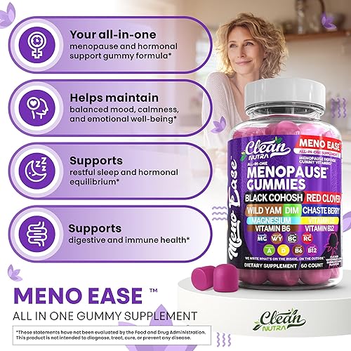 Miniatura 8 de Suplemento de menopausia para mujer, gomitas con cohosh negro, ñame silvestre, DIM, magnesio, trébol rojo casteberry para alivio del equilibrio